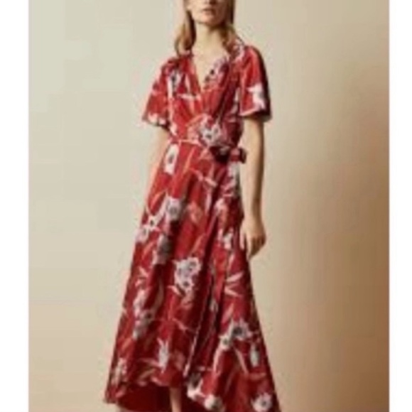 NWT TED BAKER ERICA CABANA PRINT DIP HEM WRAP DRESS SZ US 6  OR TED SZ 2 - Picture 4 of 8